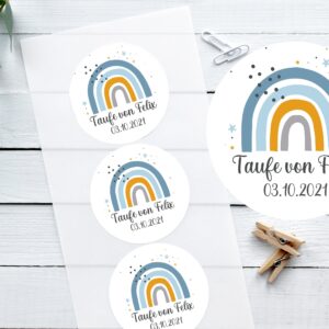 AUFKLEBER zur Taufe mit Name, personalisierte Aufkleber für Gastgeschenke, Taufaufkleber, Namensaufkleber, Regenbogen, Etiketten Taufe, Deko