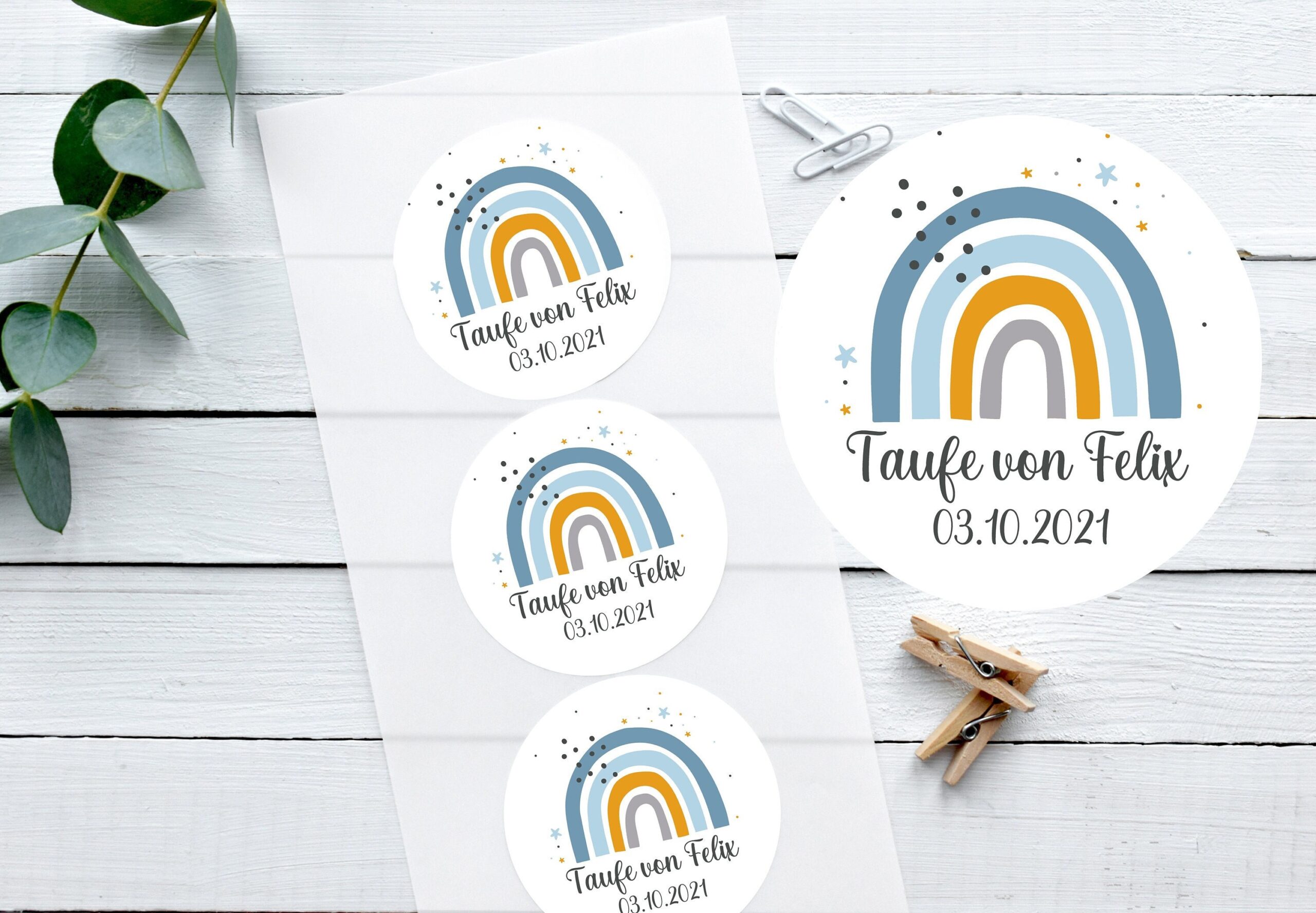 AUFKLEBER zur Taufe mit Name, personalisierte Aufkleber für Gastgeschenke, Taufaufkleber, Namensaufkleber, Regenbogen, Etiketten Taufe, Deko