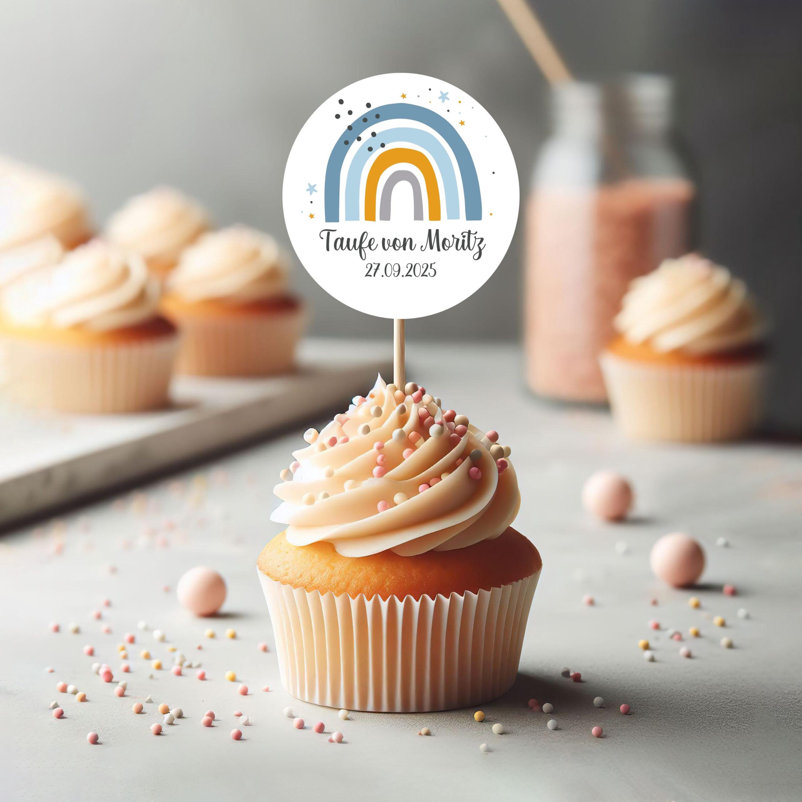 AUFKLEBER zur Taufe mit Name, personalisierte Aufkleber für Gastgeschenke, Taufaufkleber, Namensaufkleber, Regenbogen, Etiketten Taufe, Deko – Bild 3