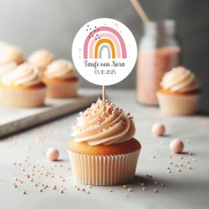 Aufkleber zur Taufe mit Name, personalisierte Aufkleber mit Regenbogen, Taufdekoration, Tischdekoration Taufe, Gastgeschenke Taufe, Etikett