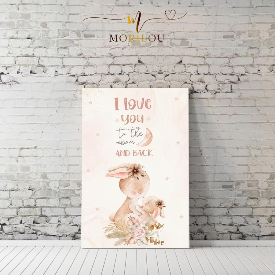 Kinderposter I love you to the moon and back, Kinderzimmerbild, Hasen, Kinderzimmerposter, Geschenk zur Geburt, Dekoration Kinderzimmer – Bild 4