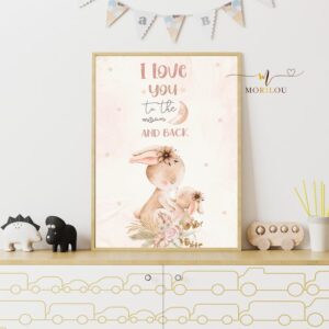 Kinderposter I love you to the moon and back, Kinderzimmerbild, Hasen, Kinderzimmerposter, Geschenk zur Geburt, Dekoration Kinderzimmer
