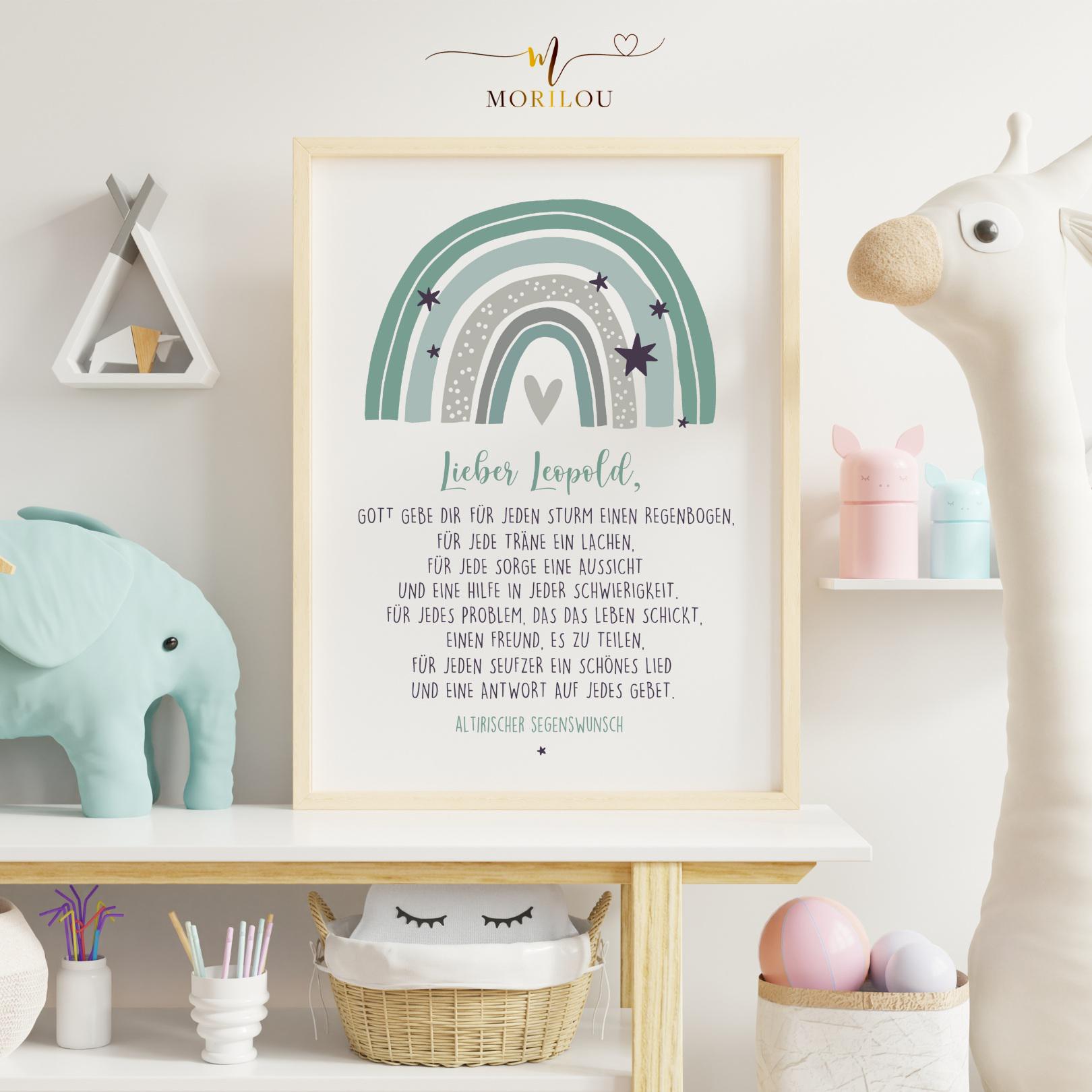 Personalisiertes Poster mit Regenbogen und Segenswunsch, religiöses Poster, Motivationsspruch, Affirmation für Kinder, Taufgeschenk, Geburt – Bild 2