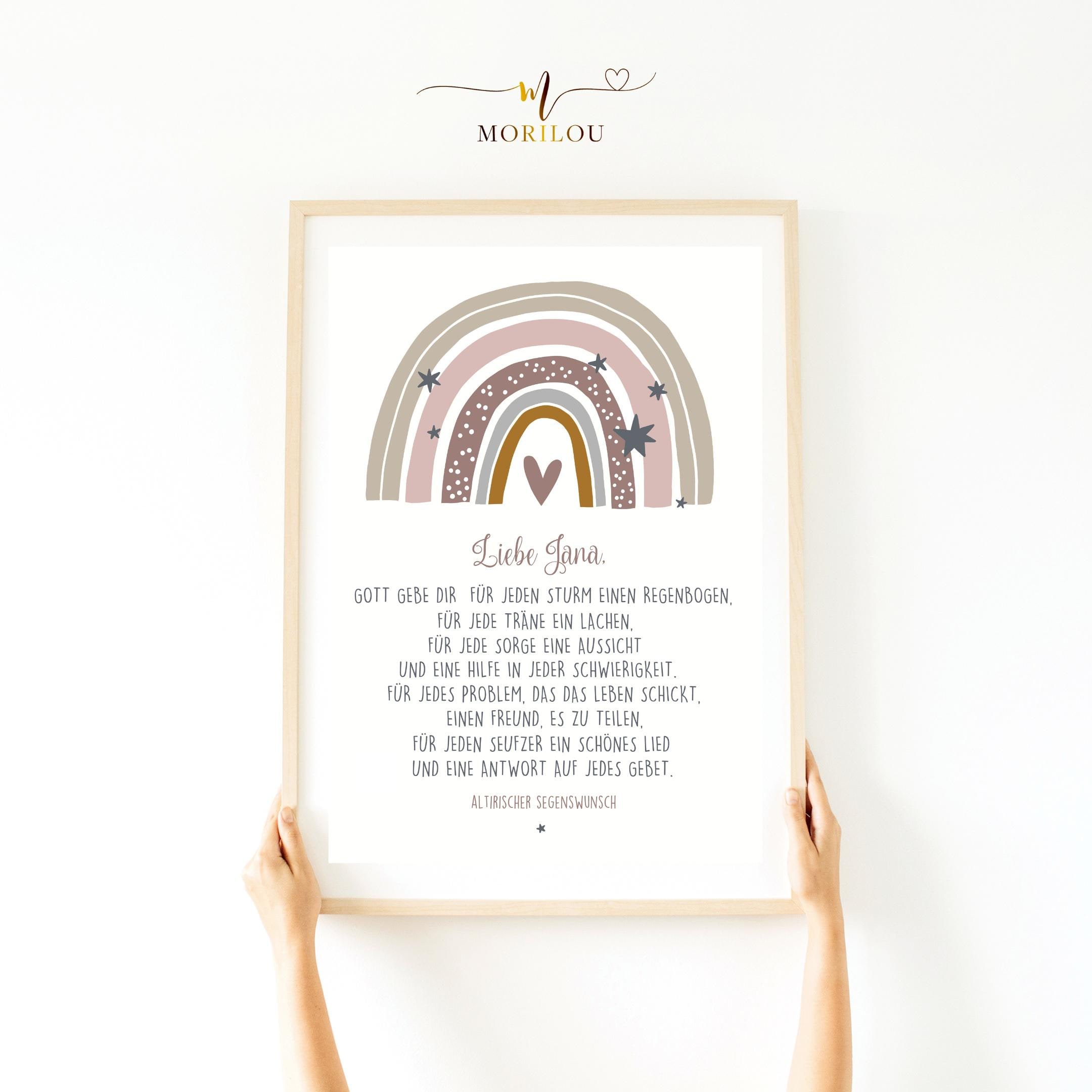Personalisiertes Poster mit Regenbogen und Segenswunsch, religiöses Poster, Motivationsspruch, Affirmation für Kinder, Taufgeschenk, Geburt – Bild 3