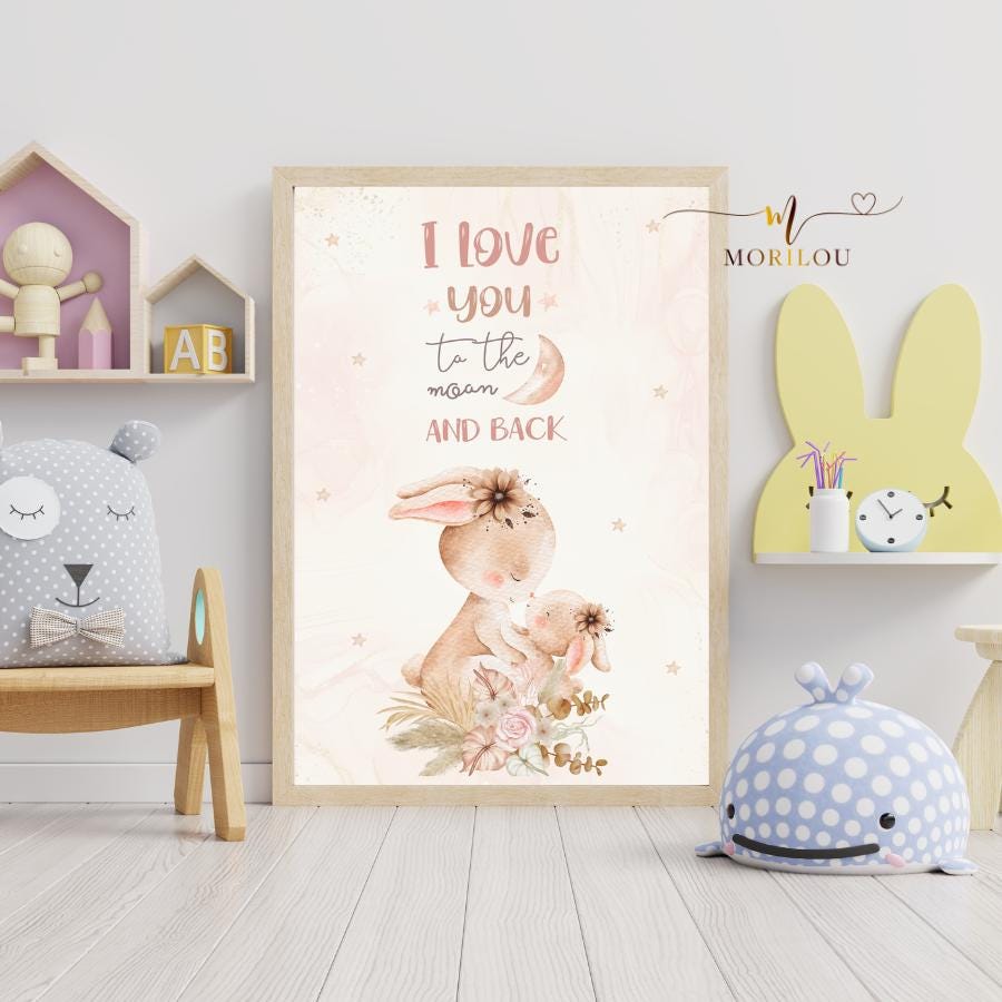 Kinderposter I love you to the moon and back, Kinderzimmerbild, Hasen, Kinderzimmerposter, Geschenk zur Geburt, Dekoration Kinderzimmer – Bild 5