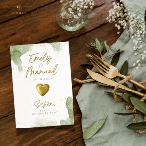 Gastgeschenk Hochzeit personalisiert – Karte „Schön, dass du da bist“ mit Schokoherz | Hochzeit Deko handmade | Platzkarte, Danke, Tischdeko