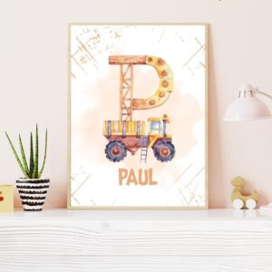 Poster mit Name, Baustelle, Kinderposter, Kinderzimmer, Wandposter, Kinder, Geschenk, personalisiertes Kinderposter, Wandbild, Kunstdruck