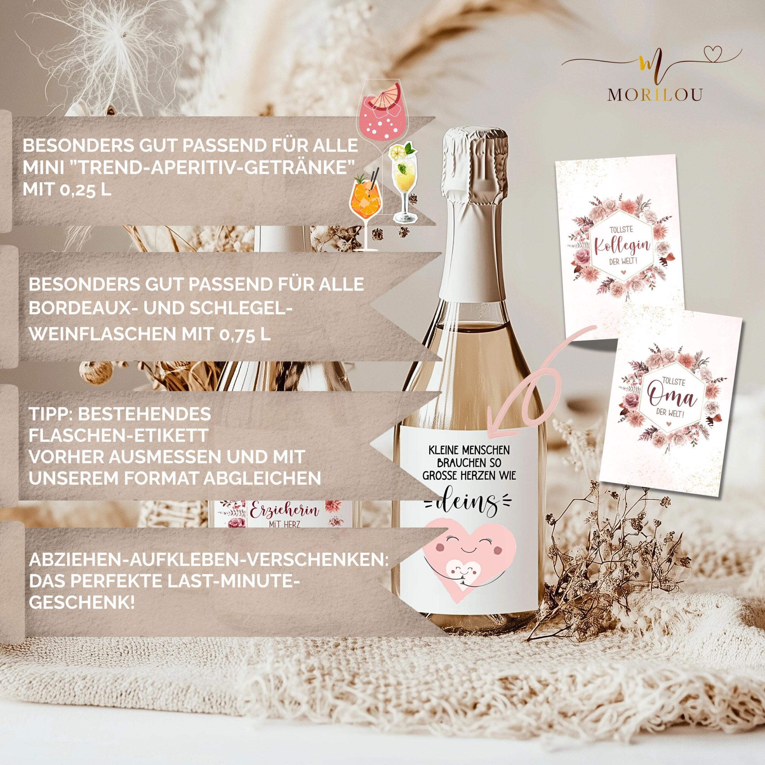 Flaschenetikett personalisiert, Weinetikett, Sektetikett, Weihnachtsgeschenk, Geschenk für Oma, Kollegin, Freundin, Erzieherin – Bild 3