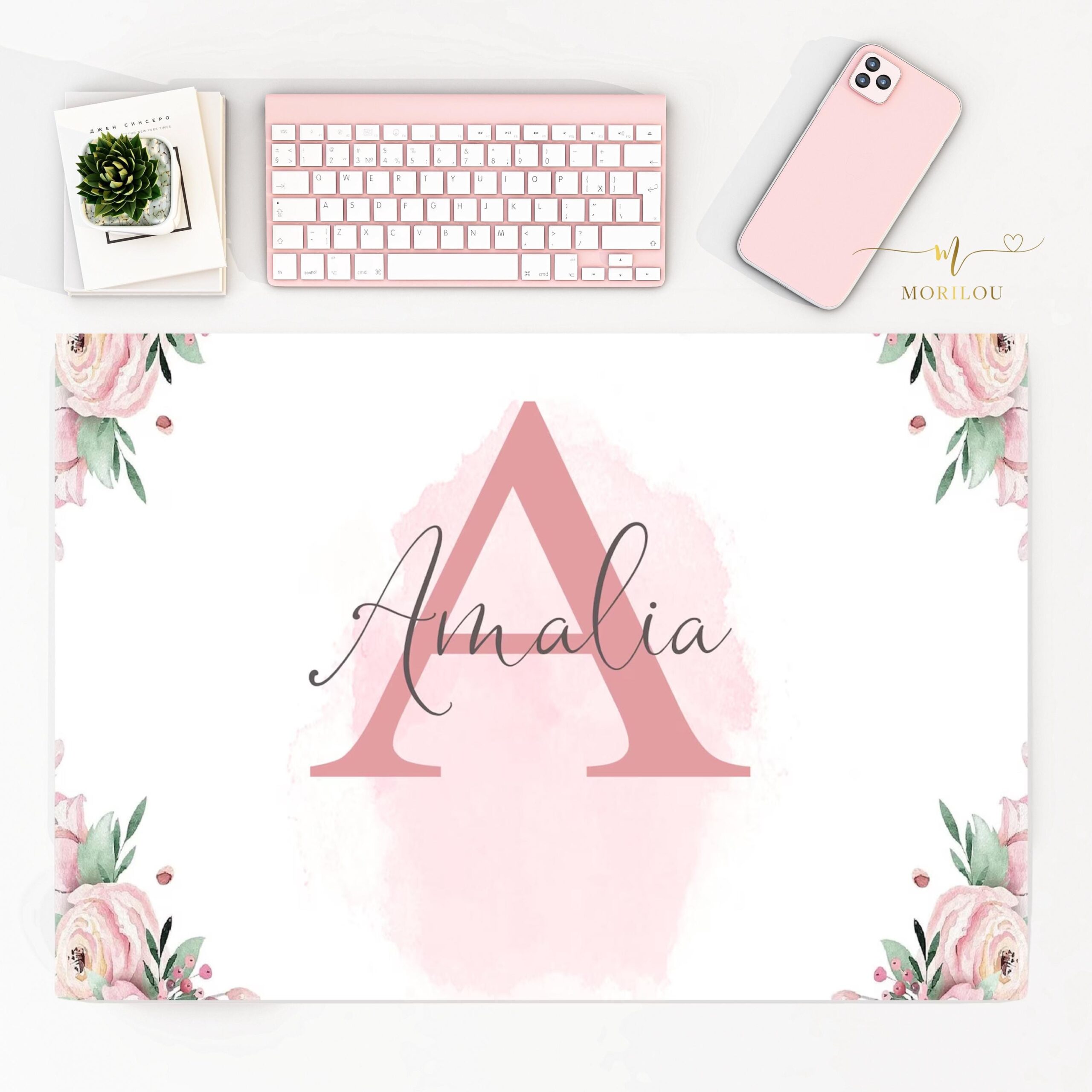 Große Schreibtischunterlage mit Buchstabe vom Name, personalisiert mit Name, personalisiertes Tischset, Geschenk Geburtstag, Weihnachten