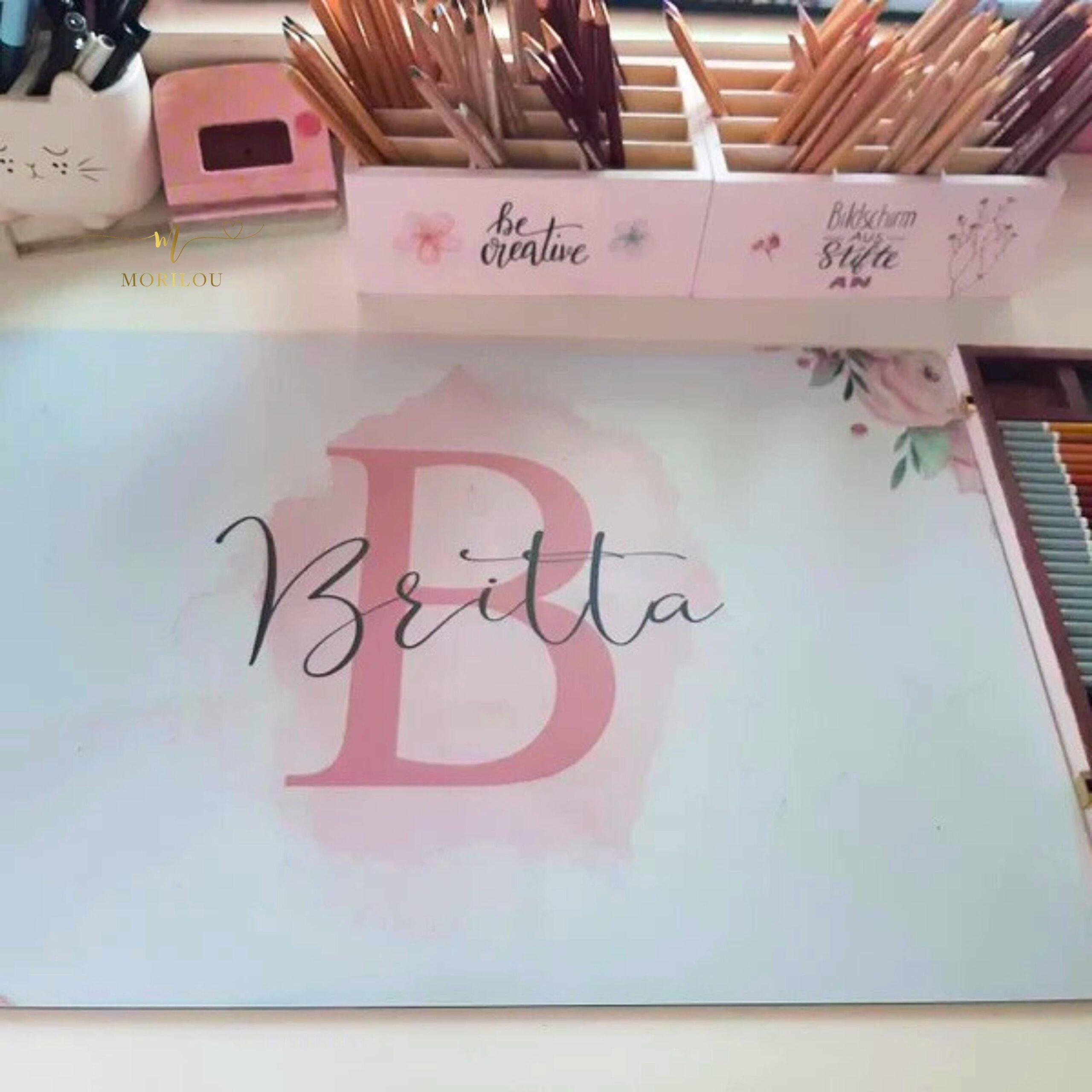 Große Schreibtischunterlage mit Buchstabe vom Name, personalisiert mit Name, personalisiertes Tischset, Geschenk Geburtstag, Weihnachten – Bild 2