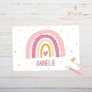 Schreibtischunterlage mit Regenbogen und Name für Kinder, personalisiert mit Name, personalisiertes Tischset, Geschenk Weihnachten
