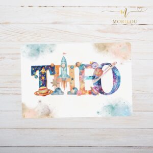 Schreibtischunterlage Weltraum und Name für Kinder, personalisiert mit Name, personalisiertes Tischset, Geschenk Weihnachten, Astro