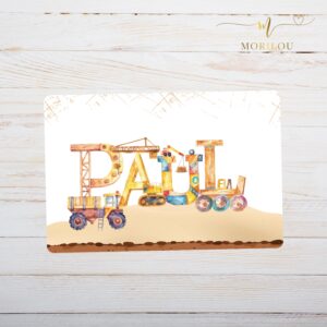 Schreibtischunterlage Baustelle mit Name für Kinder, personalisiert mit Name, personalisiertes Tischset, Geschenk Weihnachten