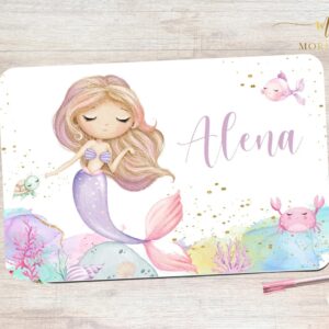 Schreibtischunterlage mit Meerjungfrau und Name, Unterwasserwelt, Tischset Meerjungfrau, Meerjungfrau mit Name, Tischset mit Name, Kinder