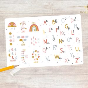 Schreibtischunterlage ABC und ZAHLEN, Lernunterlage, Lernposter, personalisiertes Tischset für Kinder, Weihnachtsgeschenk für Kinder