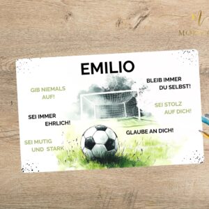 Schreibtischunterlage Fußball mit Affirmationen, personalisiert mit Name, personalisiertes Tischset, Geschenk Geburtstag, Weihnachtsgeschenk
