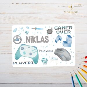 Gaminng Unterlage mit Name, Schreibtischunterlage mit Name für Kinder, personalisiert mit Name, Gaming Tischset, Geschenk Weihnachten