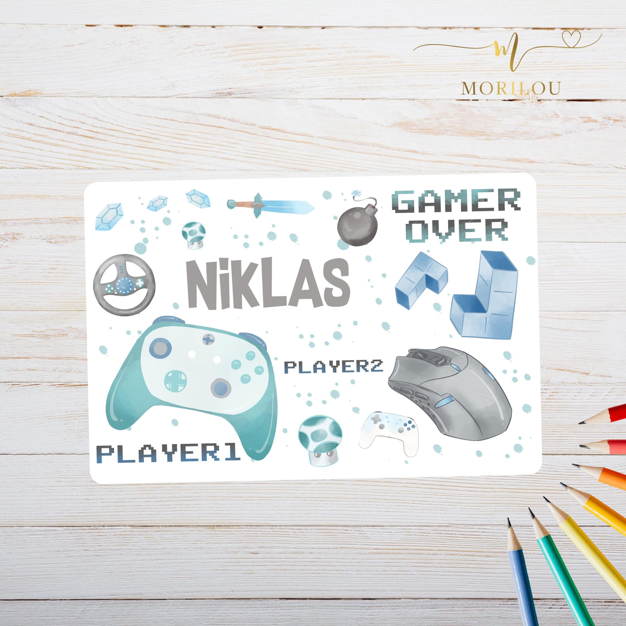 Gaminng Unterlage mit Name, Schreibtischunterlage mit Name für Kinder, personalisiert mit Name, Gaming Tischset, Geschenk Weihnachten
