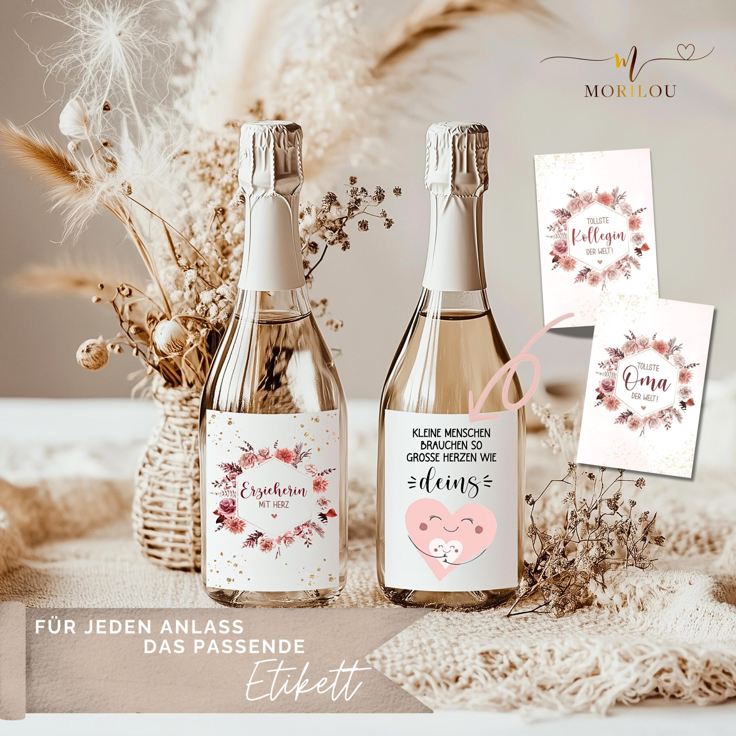 Flaschenetikett personalisiert, Weinetikett, Sektetikett, Weihnachtsgeschenk, Geschenk für Oma, Kollegin, Freundin, Erzieherin