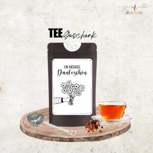 Ein riesiges Dankeschön in schwarz-weiß, Teegeschenk, kleines Mitgebsel, Kollegin, Dank, Geschenk, Mitarbeitergeschenk, Teegeschenk, Früchte